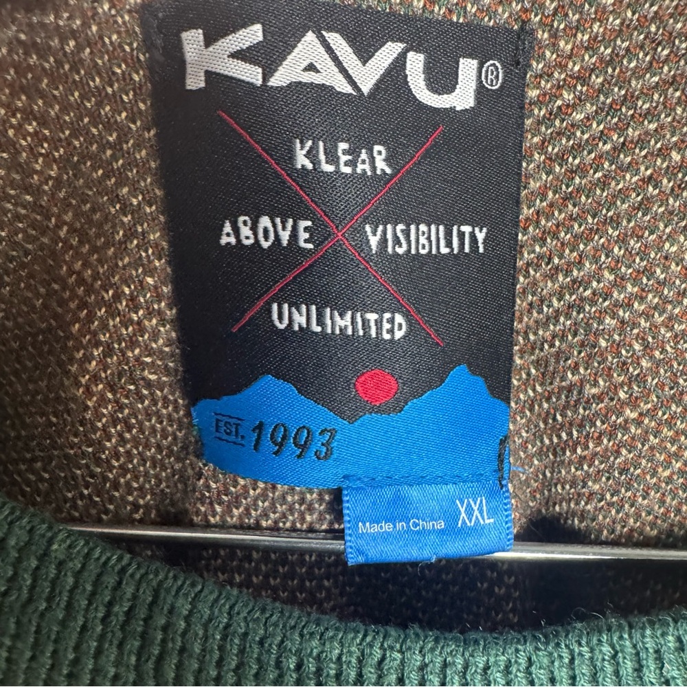 Kavu Men's Abstract funky Green and Brown Crewneck Sweater - Picture 4 of 7